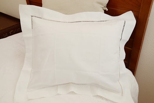 Extra Fancy Winter White Linen Hemstitch Pillow Sham. Standard